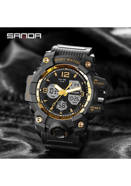 Siyah Altın Sanda Moda Açık Spor Izle Lüks Dijital Kol Saati Aydınlık Ekran Su Geçirmez Darbeye Dayanıklı Saat Erkek Spor Saatleri (Yurt Dışından) indirimleri