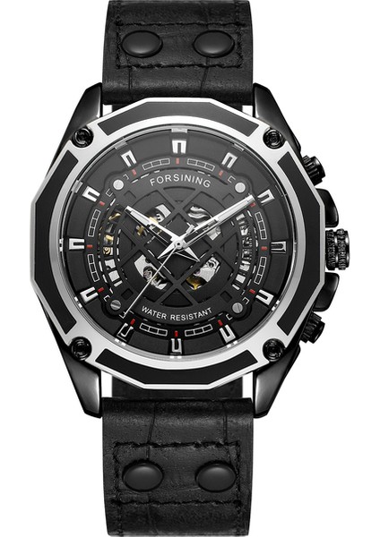 06 Forsınıng Erkek Saati Basit Mekanik Hareket Mekanik Saat Düzensiz Şekil Kemer Bilek Saati Siyah Saat (Yurt Dışından)