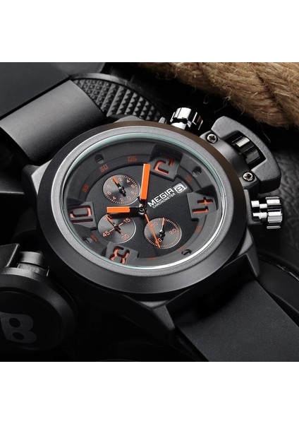 2002 01 Kutulu Megir Moda Erkek Silikon Bant Spor Kuvars Bilek Saatleri Analog Ekran Kronograf Siyah Saat Takvimli Adam Için 2002 (Yurt Dışından) fiyatları