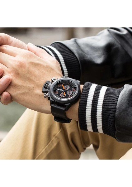 2002 01 Kutulu Megir Moda Erkek Silikon Bant Spor Kuvars Bilek Saatleri Analog Ekran Kronograf Siyah Saat Takvimli Adam Için 2002 (Yurt Dışından) modelleri