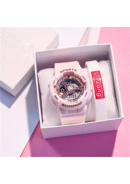 Pembe Gül Altın Spor Yuvarlak Izle Aydınlık Kadran Rahat Bilek Saatleri Kız Için Kauçuk Kayış Moda Saat Su Geçirmez Bilek Izle Çiftler Için (Yurt Dışından)
