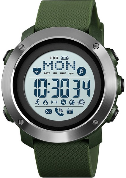 Çelik Kadran Yeşil Skmeı Açık Spor Saatler Moda Pusula Dijital Saat Erkekler Bluetooth Kalp Hızı Spor Saatı Relogio Masculino (Yurt Dışından)
