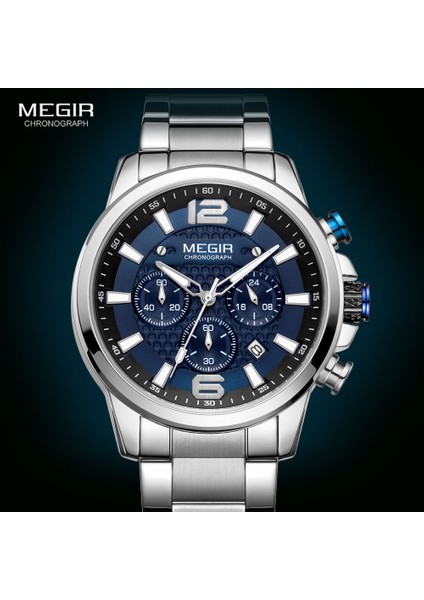 Kahverengi Megır 2020 Lüks Saatler Erkekler Üst Marka Paslanmaz Çelik Su Geçirmez Aydınlık Kol Saati Mavi Spor Kronograf Quartz Saat Adam (Yurt Dışından) fırsatları