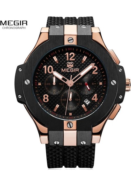 Gül Altın Kutu Ordu Spor Chronograph Kuvars Bilek Saatler Erkekler Siyah Silikon Askeri Kron Izle Saat Adam Relogios Masculino 2050G (Yurt Dışından)