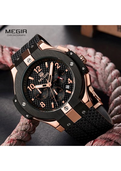 Gül Altın Kutu Ordu Spor Chronograph Kuvars Bilek Saatler Erkekler Siyah Silikon Askeri Kron Izle Saat Adam Relogios Masculino 2050G (Yurt Dışından)