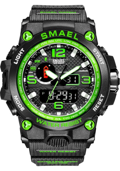 Siyah Yeşil Smael Saatler Erkekler Için 50 M Su Geçirmez Saat Alarmı Reloj Hombre 1545D Çift Ekran Kol Saati Kuvars Askeri Izle Spor Yeni Erkek (Yurt Dışından)