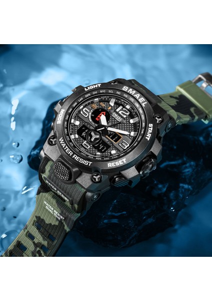 Siyah Yeşil Smael Saatler Erkekler Için 50 M Su Geçirmez Saat Alarmı Reloj Hombre 1545D Çift Ekran Kol Saati Kuvars Askeri Izle Spor Yeni Erkek (Yurt Dışından)
