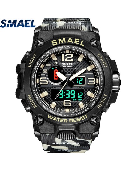 Siyah Yeşil Smael Saatler Erkekler Için 50 M Su Geçirmez Saat Alarmı Reloj Hombre 1545D Çift Ekran Kol Saati Kuvars Askeri Izle Spor Yeni Erkek (Yurt Dışından)