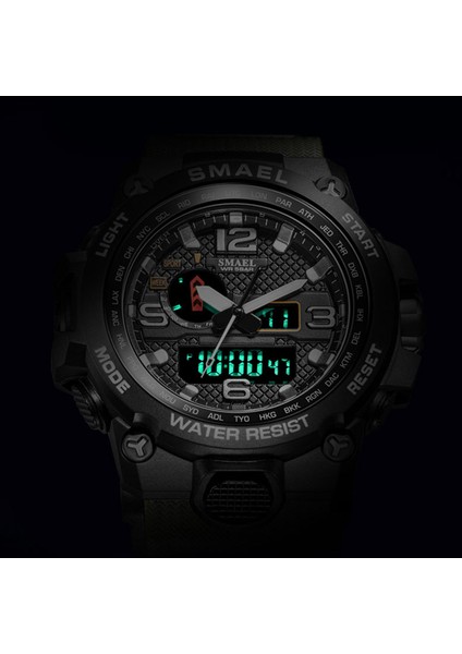 Siyah Yeşil Smael Saatler Erkekler Için 50 M Su Geçirmez Saat Alarmı Reloj Hombre 1545D Çift Ekran Kol Saati Kuvars Askeri Izle Spor Yeni Erkek (Yurt Dışından)