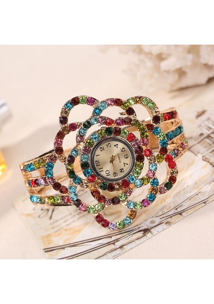 Mor Lüks Zarif Bilezik Izle Bayanlar Çiçek Tasarım Altın Alaşım Bant Kadın Elbise Saatler Kristal Kadın Kol Saati Bayan Saat (Yurt Dışından) modelleri