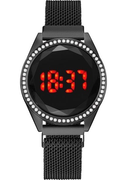 Siyah 2021 Yeni Varış Lüks LED Kadın Manyetik Bilezik Saatler Dijital Elbise Kol Saati Bayanlar Relogio Feminino Montre Homme Saat (Yurt Dışından)