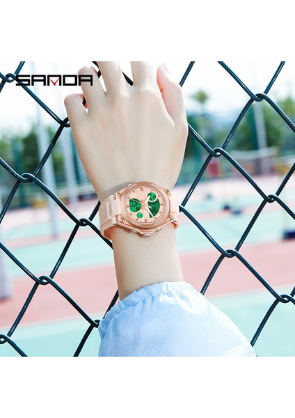 Matcha Yeşil Moda Lüks Dijital Saat Erkekler Kadınlar Için Çift Zamanlı LED Işık Elektronik Saatler Erkek ve Kız Spor Kol Saati Sanda Marka Saat (Yurt Dışından)