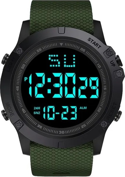 Green-A Erkekler Spor Izle Çok Fonksiyonlu Askeri Spor Saat Su Geçirmez Aydınlık LED Dijital Çocuk Izle Büyük Kadran Öğrenci Elektronik Saat (Yurt Dışından)