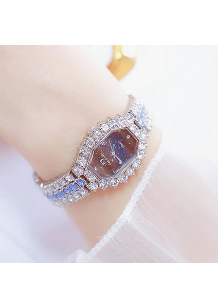 Gül Altın Saat Tam Bling Buzlu Lüks Kristal Kadın Moda Bilezik Saat Bs Elmas Altın Yeşil Gümüş Mavi Renk Bilezik Relogio Mulher (Yurt Dışından)