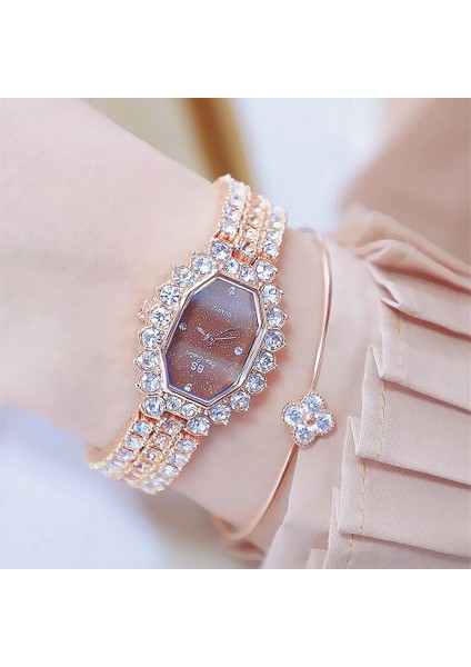 Gül Altın Saat Tam Bling Buzlu Lüks Kristal Kadın Moda Bilezik Saat Bs Elmas Altın Yeşil Gümüş Mavi Renk Bilezik Relogio Mulher (Yurt Dışından)