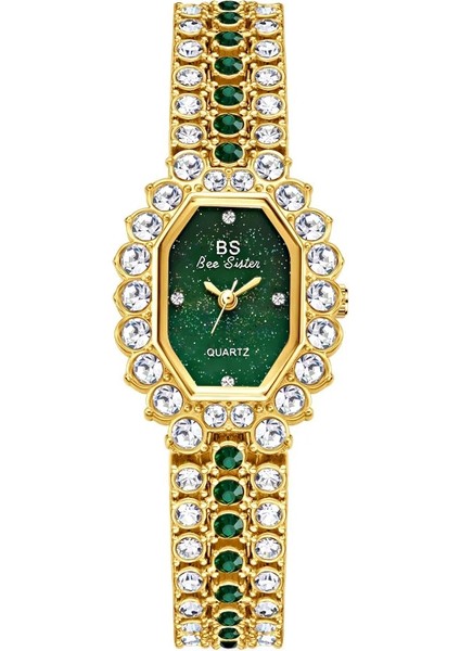 Gül Altın Saat Tam Bling Buzlu Lüks Kristal Kadın Moda Bilezik Saat Bs Elmas Altın Yeşil Gümüş Mavi Renk Bilezik Relogio Mulher (Yurt Dışından)