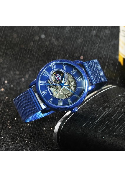 Bo Gümüş Sıyah Forsınıng Erkekler Için Izle Mekanik Saatler Mavi Ultra Ince Örgü Kayış Moda Rahat Kol Saati Aydınlık Eller Saat (Yurt Dışından) modelleri