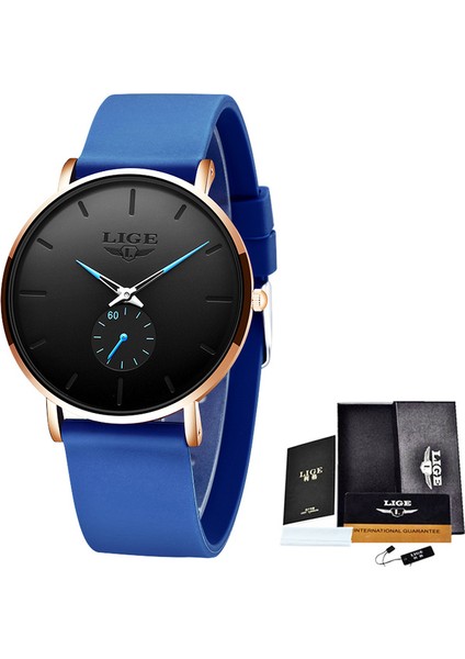 Mavi Gül Altın Lıge Yeni Moda Erkek Saatler Top Marka Lüks Spor Su Geçirmez Basit Ultra-Ince Saatler Erkekler Kuvars Saat Relogio Masculino + Kutu (Yurt Dışından)