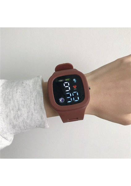 Kahve Erkek Kadın Izle LED Dijital Spor Saat Çocuklar Erkekler Kızlar Için Kare Büyük Arama Su Geçirmez Silikon Erkek Elektronik Kol Saati (Yurt Dışından)