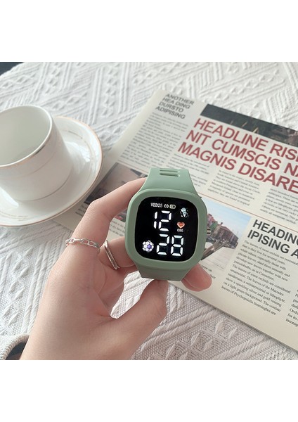 Kahve Erkek Kadın Izle LED Dijital Spor Saat Çocuklar Erkekler Kızlar Için Kare Büyük Arama Su Geçirmez Silikon Erkek Elektronik Kol Saati (Yurt Dışından)