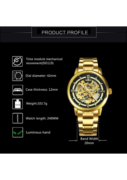 Gümüş-Sıyah Mekanik Bilek Saatler Erkekler Için Kraliyet Kol Saati Lüks Marka Paslanmaz Çelik Kayış Glow Wınner Saat Saat Erkek (Yurt Dışından) fırsatları