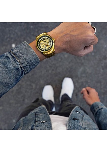 Gümüş-Sıyah Mekanik Bilek Saatler Erkekler Için Kraliyet Kol Saati Lüks Marka Paslanmaz Çelik Kayış Glow Wınner Saat Saat Erkek (Yurt Dışından) indirimleri