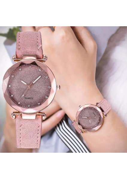 Pembe Kadın Saatler 2023 Lüks Gül Altın Bayanlar Bilek Saatler Kadın Deri Kayış Yıldız Gökyüzü Bilezik Izle Kadın Relogio Feminino (Yurt Dışından) fiyatları