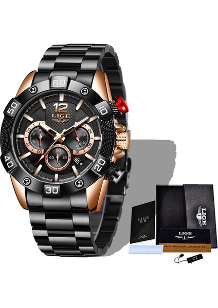 Çelik Gül Siyah 2023 Lıge Izle Erkekler Spor Kuvars Kol Saati Chronograph Askeri Erkekler Saatler Adam Için Aydınlık Tarih Saat Izle Relogio Masculino (Yurt Dışından)