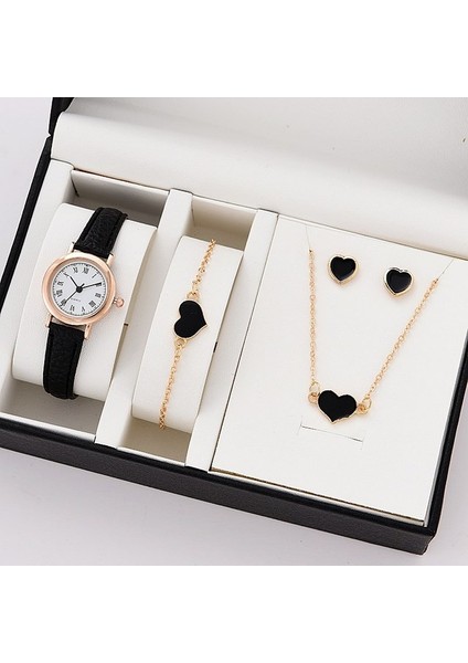 O 5 Adet Set Izle Kadınlar Için Lüks Deri Analog Bayanlar Kuvars Kol Saati Moda Bilezik Saat Seti Kadın Relogio Feminino (Yurt Dışından)