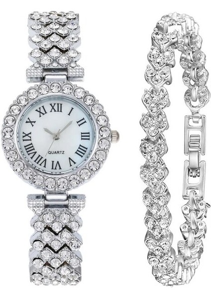 Gümüş Kadın Çelik Bileklik Saat Kuvars Çelik Bileklik Saat Kadın Lüks Moda Izle (Yurt Dışından)