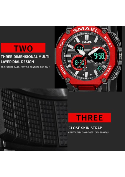 Siyah-Altın Kuvars Saatler Spor Smael Marka Erkek Saat Alarmı 50 M Su Geçirmez Kronometre LED Arka Işık Kol Saatleri 8047 Erkekler Izle Spor (Yurt Dışından) modelleri