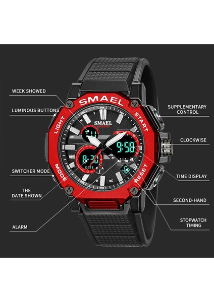Siyah-Altın Kuvars Saatler Spor Smael Marka Erkek Saat Alarmı 50 M Su Geçirmez Kronometre LED Arka Işık Kol Saatleri 8047 Erkekler Izle Spor (Yurt Dışından) indirimleri