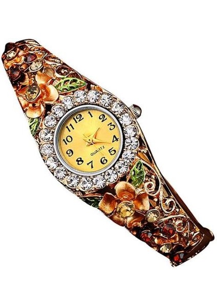 Altın Kadın Elmas Narin Kuvars Izle Lüks Bayanlar Kuvars Çiçek Bilezik Izle Kadın Kuvars Kol Saati Relogio Feminino Hediye Için (Yurt Dışından)