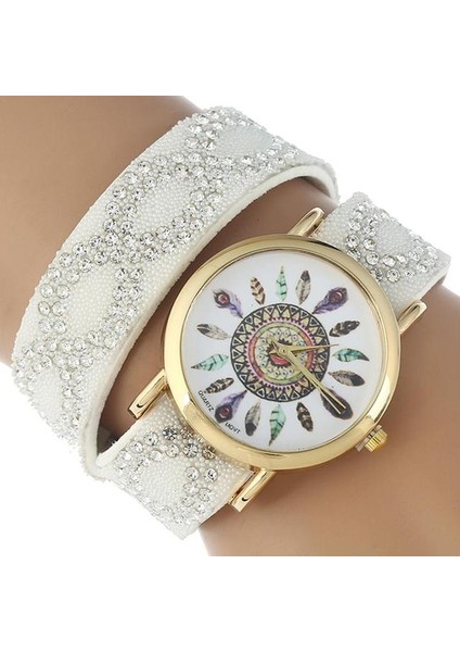 Beyaz Gnova Platin Etnik Retro Kayış Taklidi Kelebek Bilezik Izle Kadın Pu Deri Kol Saati Moda Kuvars Saat A848 (Yurt Dışından)