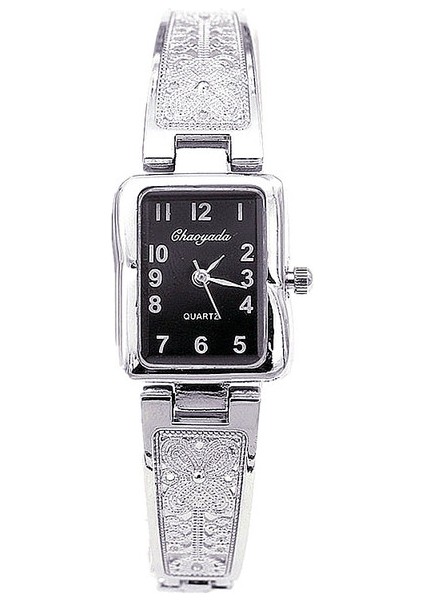 Gümüş Siyah Kuvars Izle Kızlar Kadın Elbise Kol Saati Kadın Saatler Moda Altın Bilezik Izle Kadın Saat Relogio Feminino Montre Femme (Yurt Dışından)
