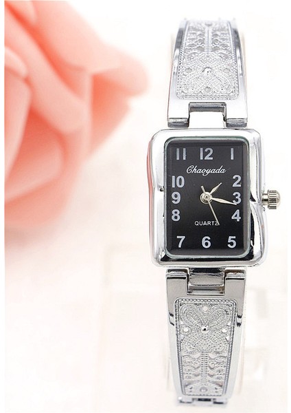 Gümüş Siyah Kuvars Izle Kızlar Kadın Elbise Kol Saati Kadın Saatler Moda Altın Bilezik Izle Kadın Saat Relogio Feminino Montre Femme (Yurt Dışından) fırsatları