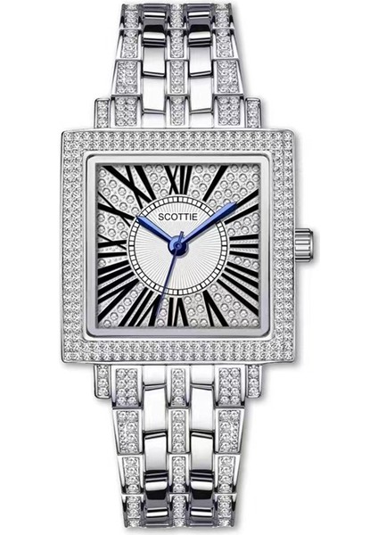 Gümüş Scottie Kadın Elmas Izle Yıldızlı Kare Kadran Bilezik Saatler Set Bayanlar Band Kuvars Kol Saati Kadın Saat Zegarek Damski (Yurt Dışından) modelleri