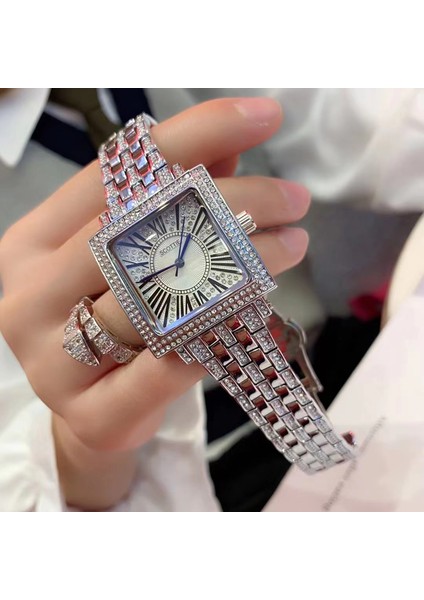 Gümüş Scottie Kadın Elmas Izle Yıldızlı Kare Kadran Bilezik Saatler Set Bayanlar Band Kuvars Kol Saati Kadın Saat Zegarek Damski (Yurt Dışından) indirimleri