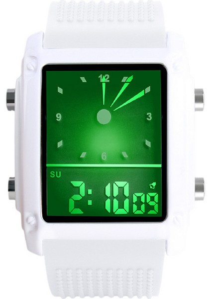 08379WHITE Yeni Erkekler Izle LED Dijital Saatler Erkekler Spor Saatler Ikili Zaman Analog Dijital Saatler LED Renkli Arka Işık Glow Saatler Reloj (Yurt Dışından)