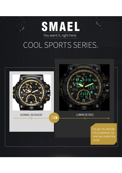 Mavi Erkekler Spor Saatler 50 M Su Geçirmez Kol Saati LED Kuvars Saat Erkek Relogios Masculino Smael Dijital Spor Saatler Erkek (Yurt Dışından) indirimleri