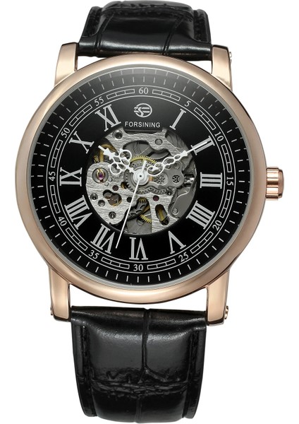 Siyah 02 Forsınıng Erkek ve Kadın Mekanik Saati Basit Rüzgar Içi Boş Dairesel Roma Dijital Mekanik Saat Siyah Kayış Kol Saati (Yurt Dışından) fırsatları