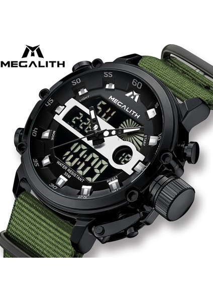 Nylonsilver Megalıth Moda Erkekler Izle Erkek Aydınlık Su Geçirmez Kuvars Izle Erkekler Üst Marka Lüks Spor LED Dijital Saat Relogio Masculino (Yurt Dışından)