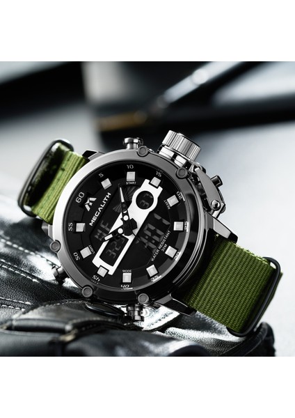 Nylonsilver Megalıth Moda Erkekler Izle Erkek Aydınlık Su Geçirmez Kuvars Izle Erkekler Üst Marka Lüks Spor LED Dijital Saat Relogio Masculino (Yurt Dışından)