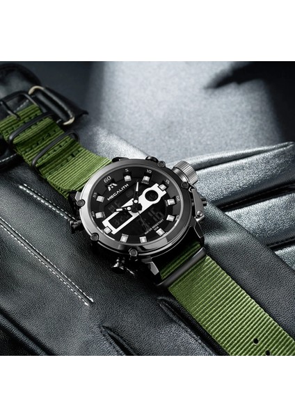 Nylonsilver Megalıth Moda Erkekler Izle Erkek Aydınlık Su Geçirmez Kuvars Izle Erkekler Üst Marka Lüks Spor LED Dijital Saat Relogio Masculino (Yurt Dışından)