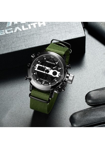Nylonsilver Megalıth Moda Erkekler Izle Erkek Aydınlık Su Geçirmez Kuvars Izle Erkekler Üst Marka Lüks Spor LED Dijital Saat Relogio Masculino (Yurt Dışından)