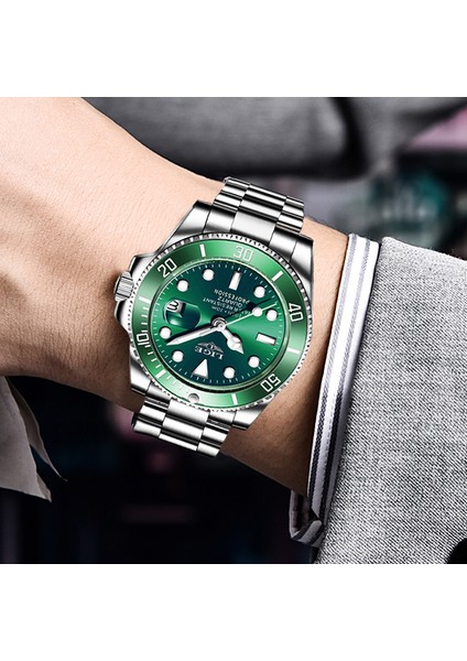 Gümüş Yeşil Üst Marka Lıge Saatler Erkek Lüks Saat Rahat Paslanmaz Çelik Erkekler Izle Spor 30ATM Su Geçirmez Kuvars Kol Saati Erkekler Için (Yurt Dışından) fırsatları
