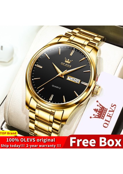 Tam Siyah Yüz Olevs Orijinal Kuvars Izle Erkekler Için Paslanmaz Çelik Su Geçirmez Kol Saati Klasik Aydınlık Tarih Ekran Saatler Мужские ЧАСЫ6898 (Yurt Dışından)