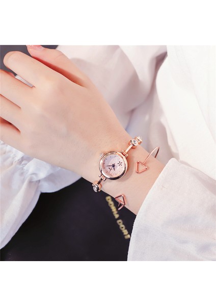 Gül Yeni Gül Altın Bilezik Saatler Kadınlar Lüks Kristal Elbise Kol Saatleri Saat Kadın Moda Rahat Kuvars Izle Reloj Mujer (Yurt Dışından) indirimleri