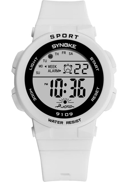 9109 Beyaz Kadın Dijital Saat Ince Su Geçirmez Spor Saatler Kadın Kol Saati LED Alarm Kadın Saat Basit Kadın Bilezik Saatler (Yurt Dışından)