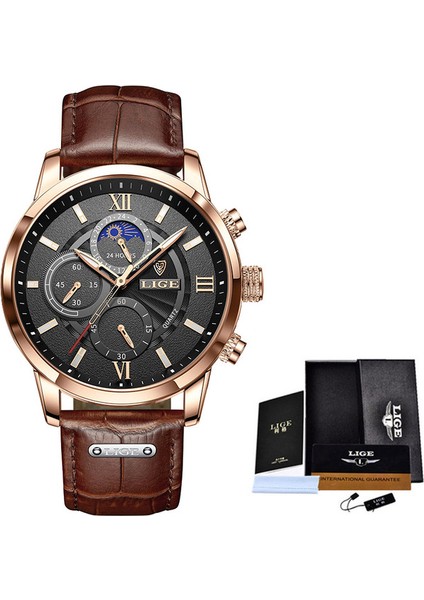 Altın Gül Siyah Lıge Saatler Erkek Spor Kuvars Kronograf Kol Saatleri Lüks Paslanmaz Çelik Saat ile Aydınlık Saat Relogio Masculino (Yurt Dışından)